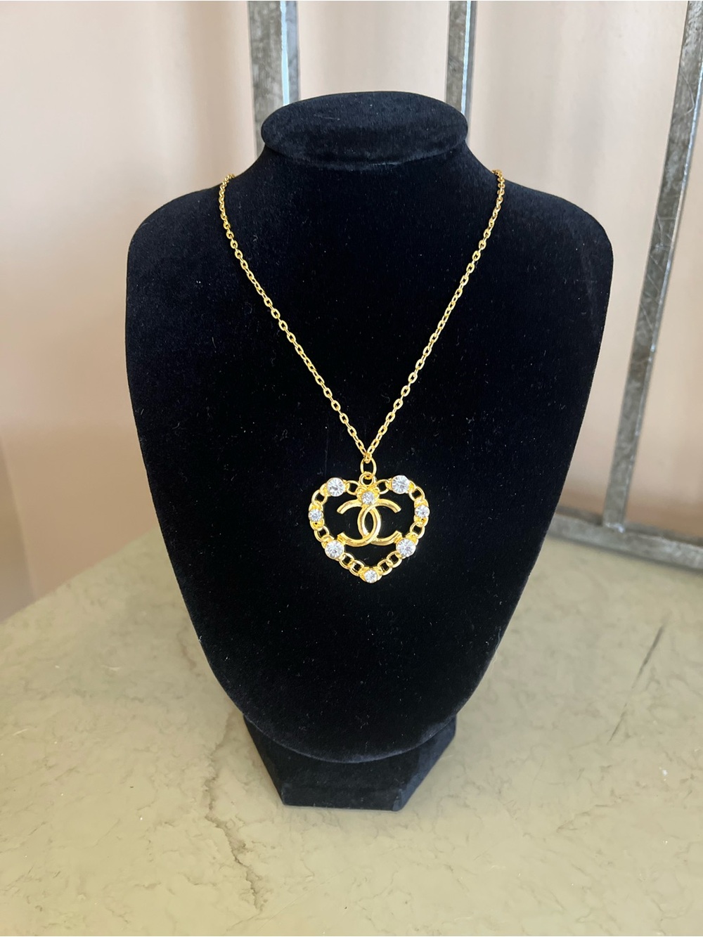 Chanel Gold-Tone Heart Pendant Necklace with Crystals